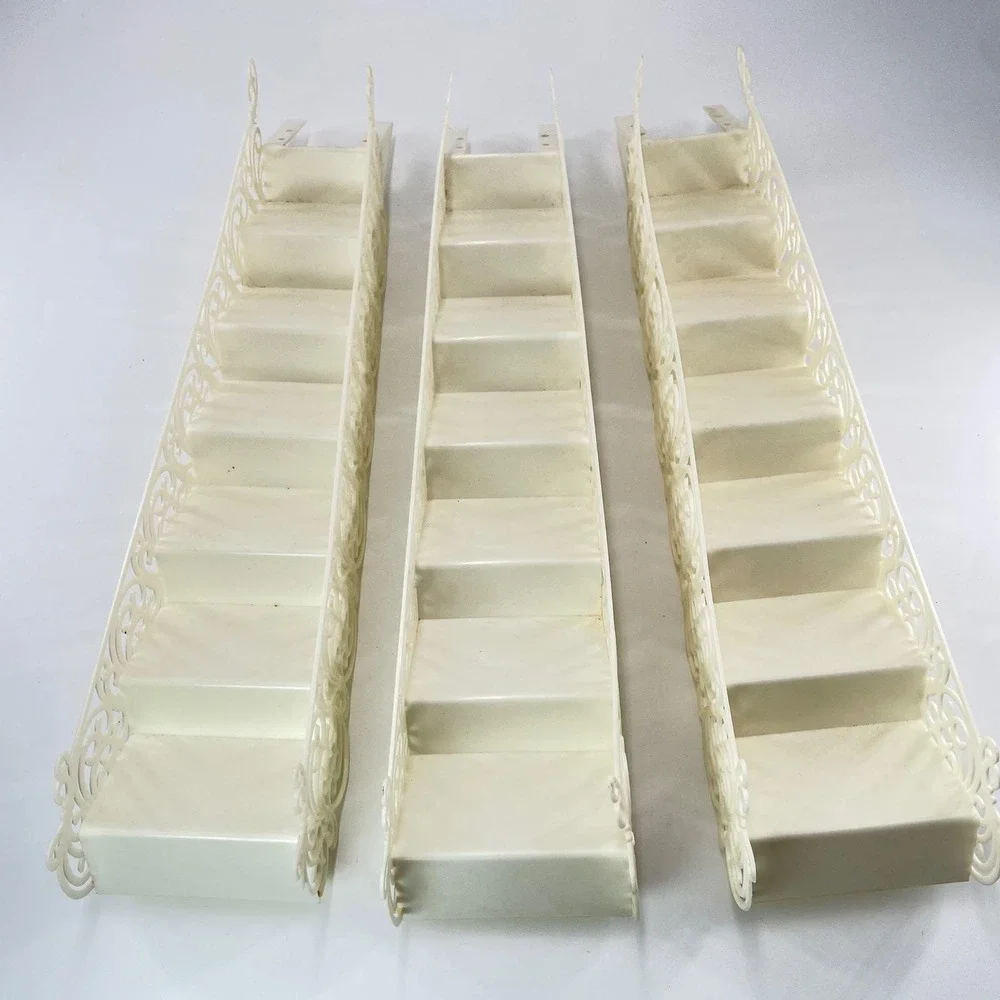 Vintage 1983 Wilton Wedding Cake Stairs Set of 3 Off White Filigree Scroll 16.5